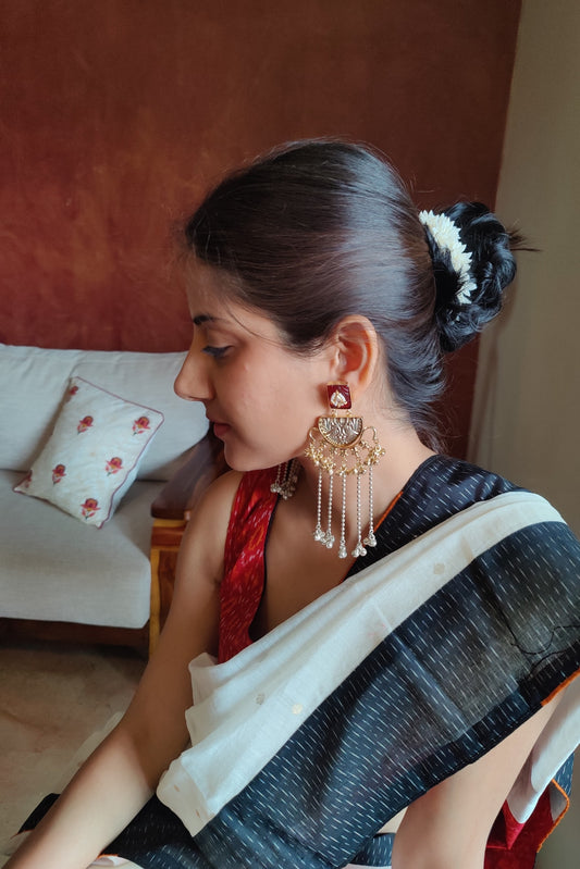 Long double tone earrings with kundan,stones and ghungroos