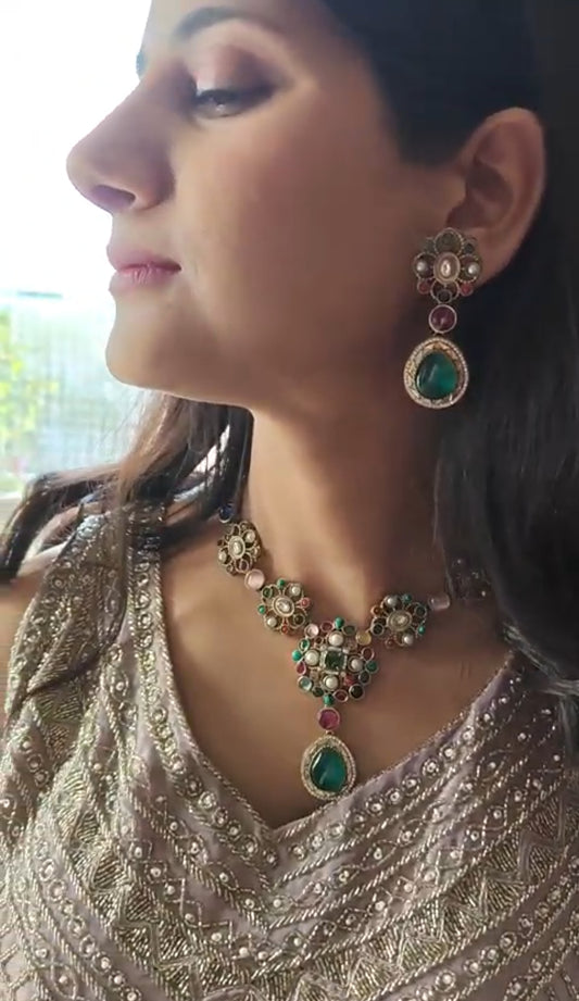 Swetha stone embedded necklace set