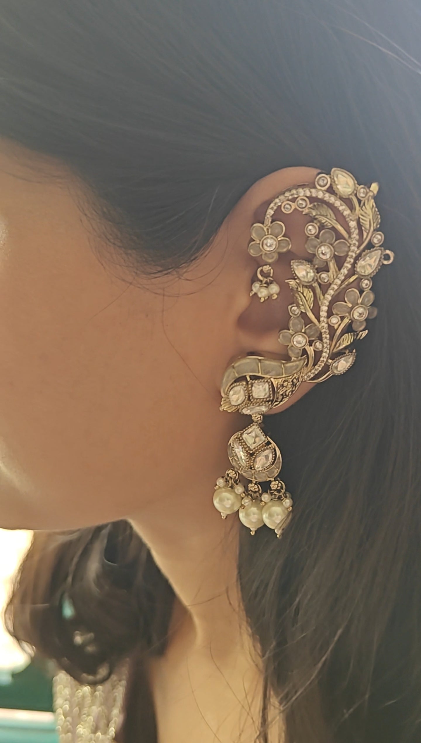 Purnima earcuffs(earrings) with moissanite and stones