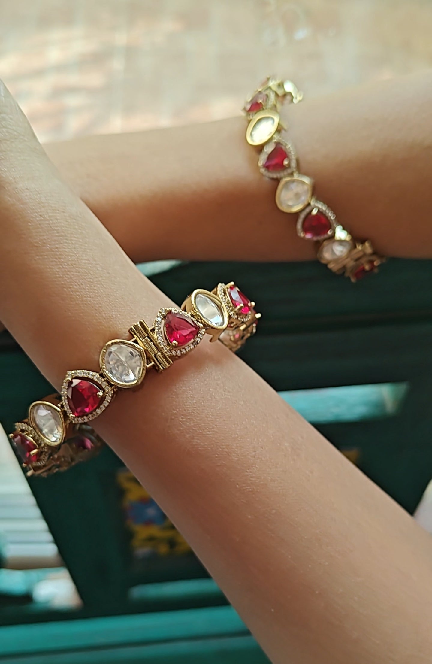 Karas(Bangles)with moissanite pieces alternating with stones(2pc)