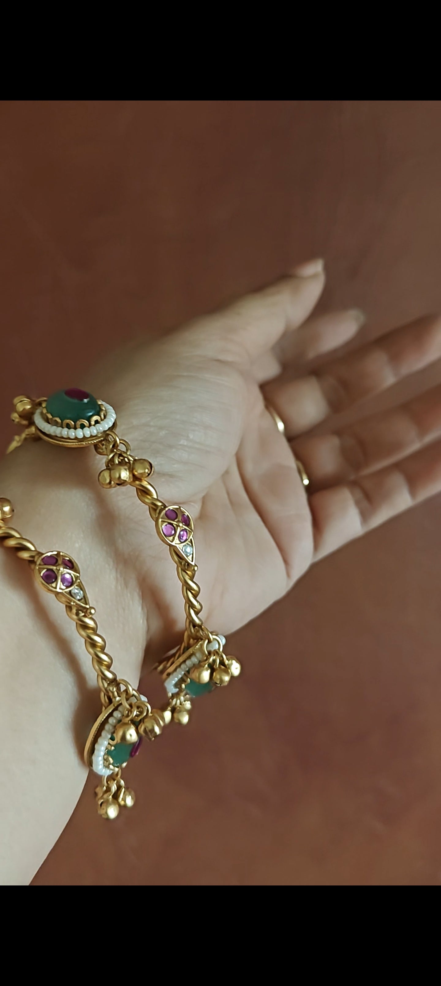 Golden bangles with green stone,ghungroos(2pc)
