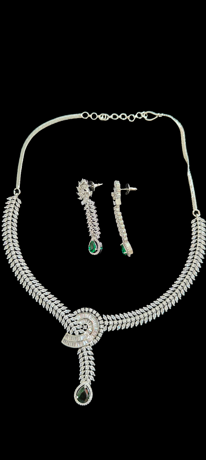 Divya set with CZ and emerald green stone drop