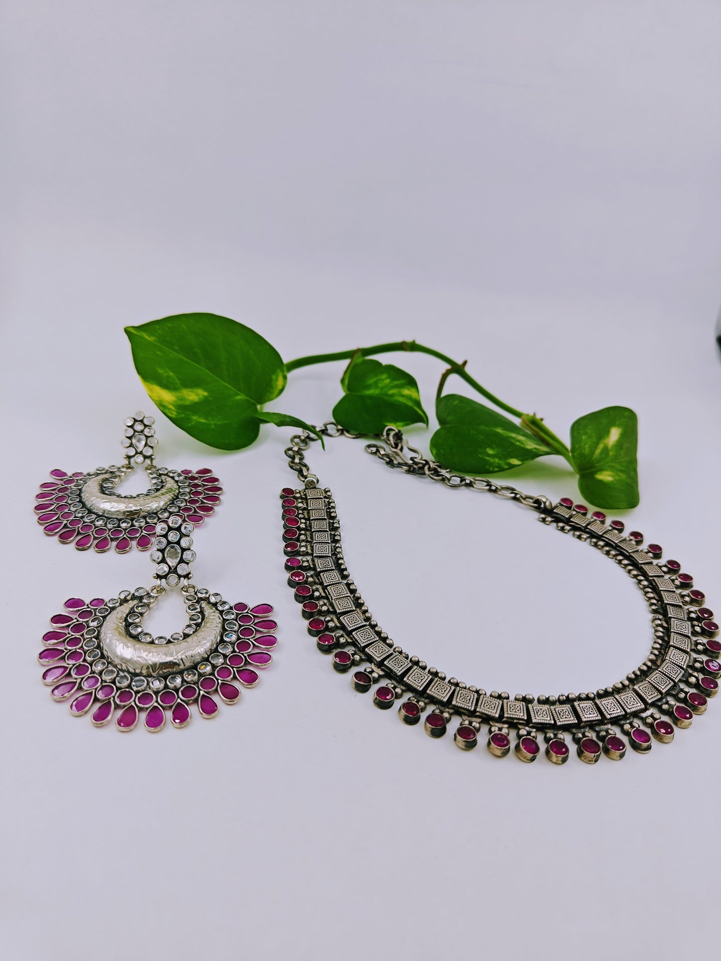 Silver crystal chand balis (earrings)