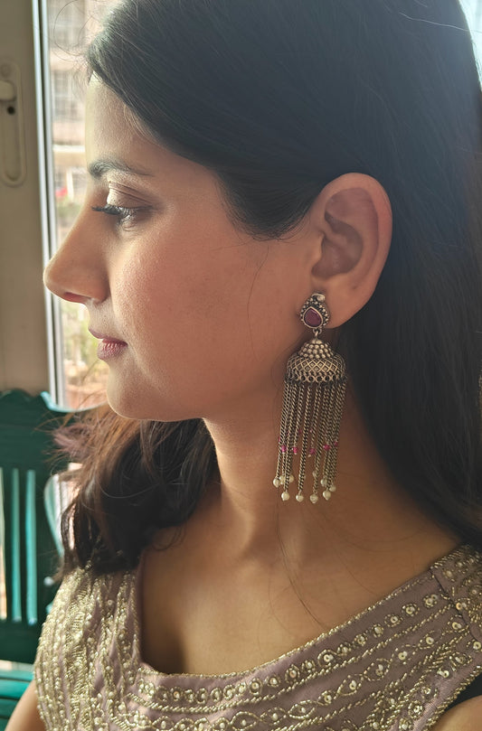Jhumkas(earrings)with chain hangings