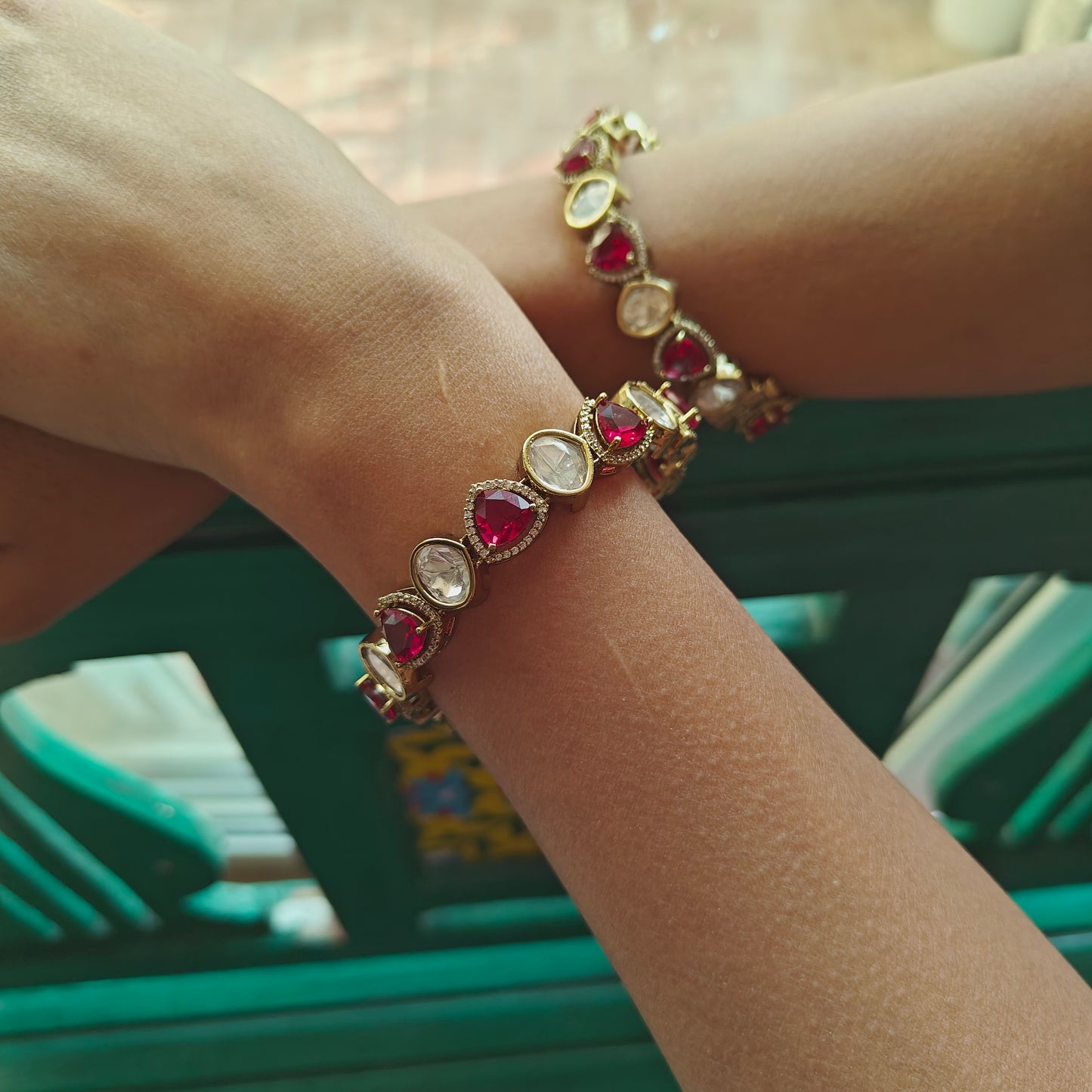 Karas(Bangles)with moissanite pieces alternating with stones(2pc)