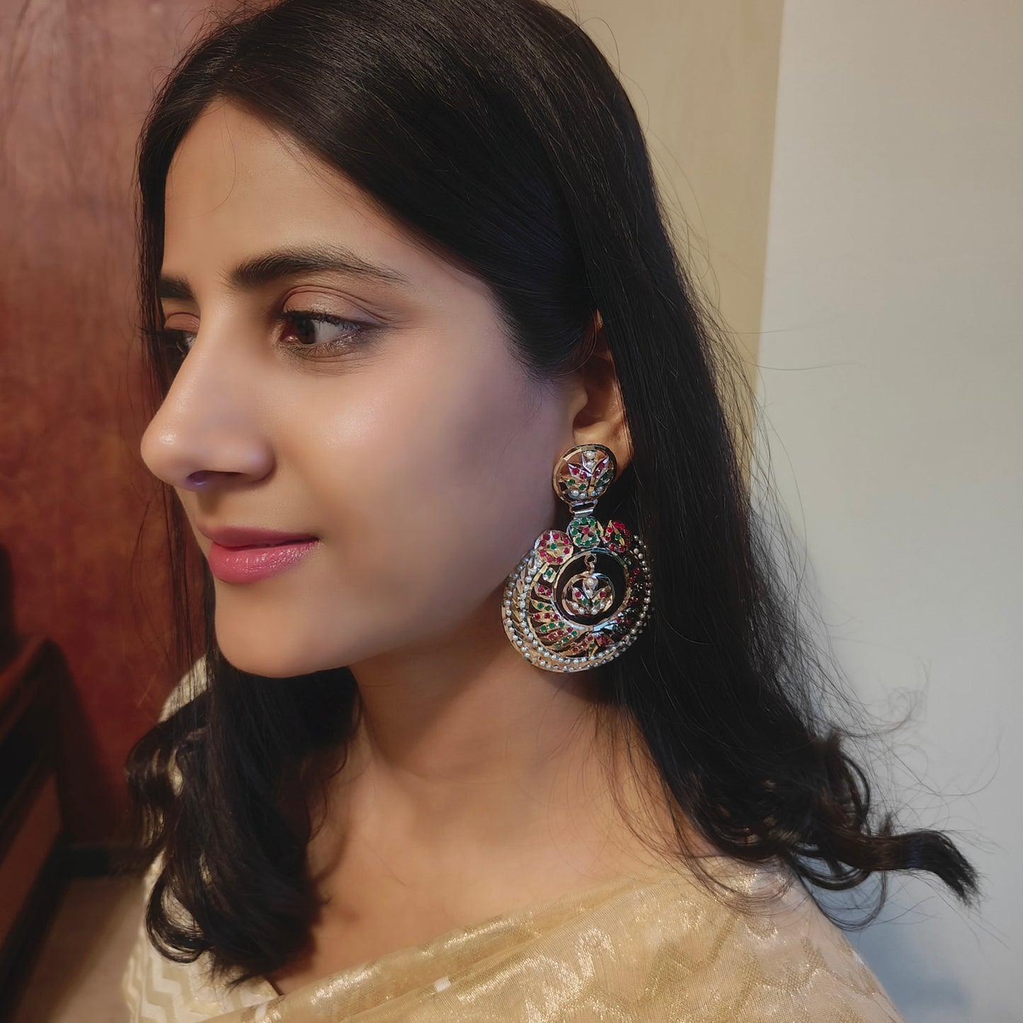 Jadau chandbali's(earrings) with navratan stones