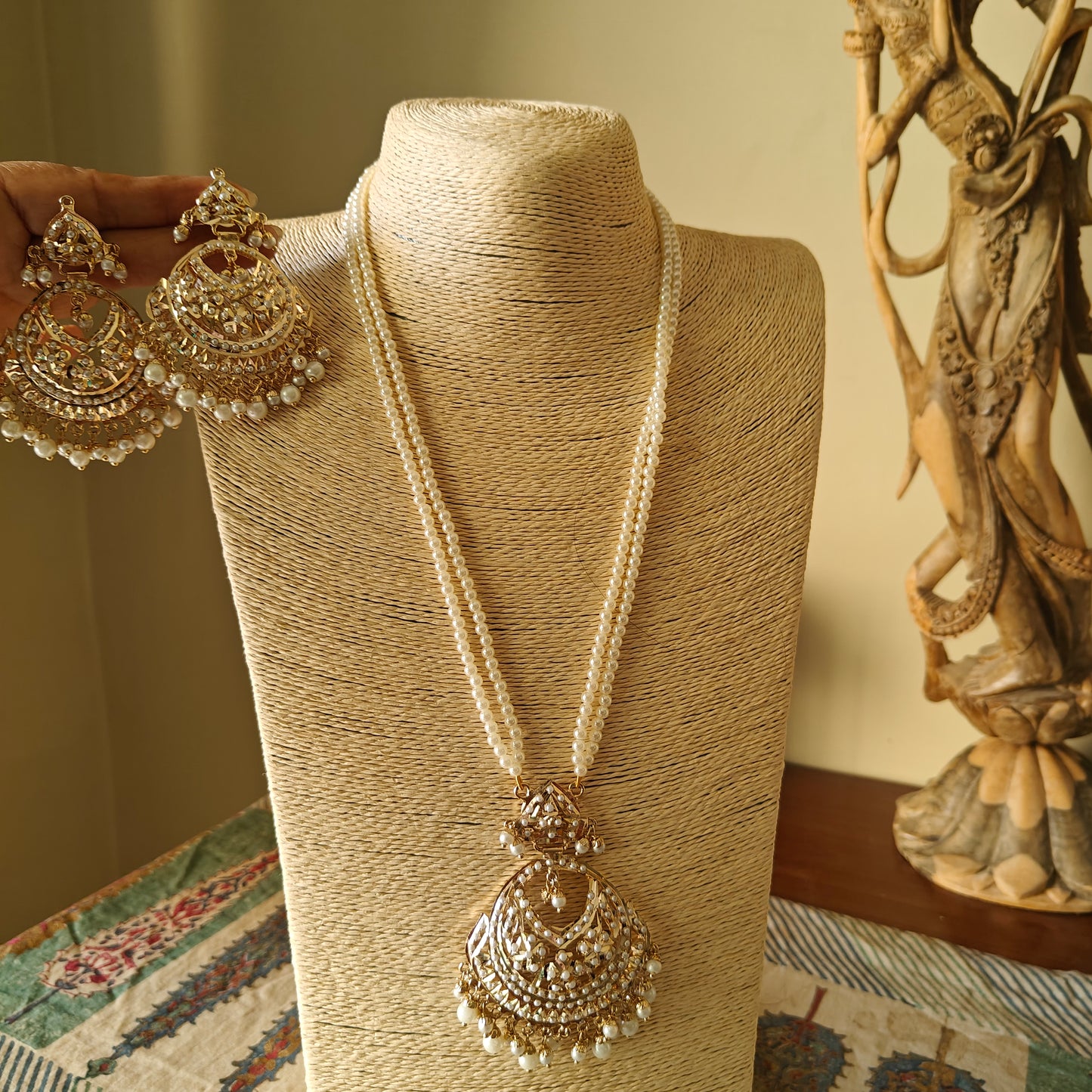 Jadau chandbali style pearl necklace set