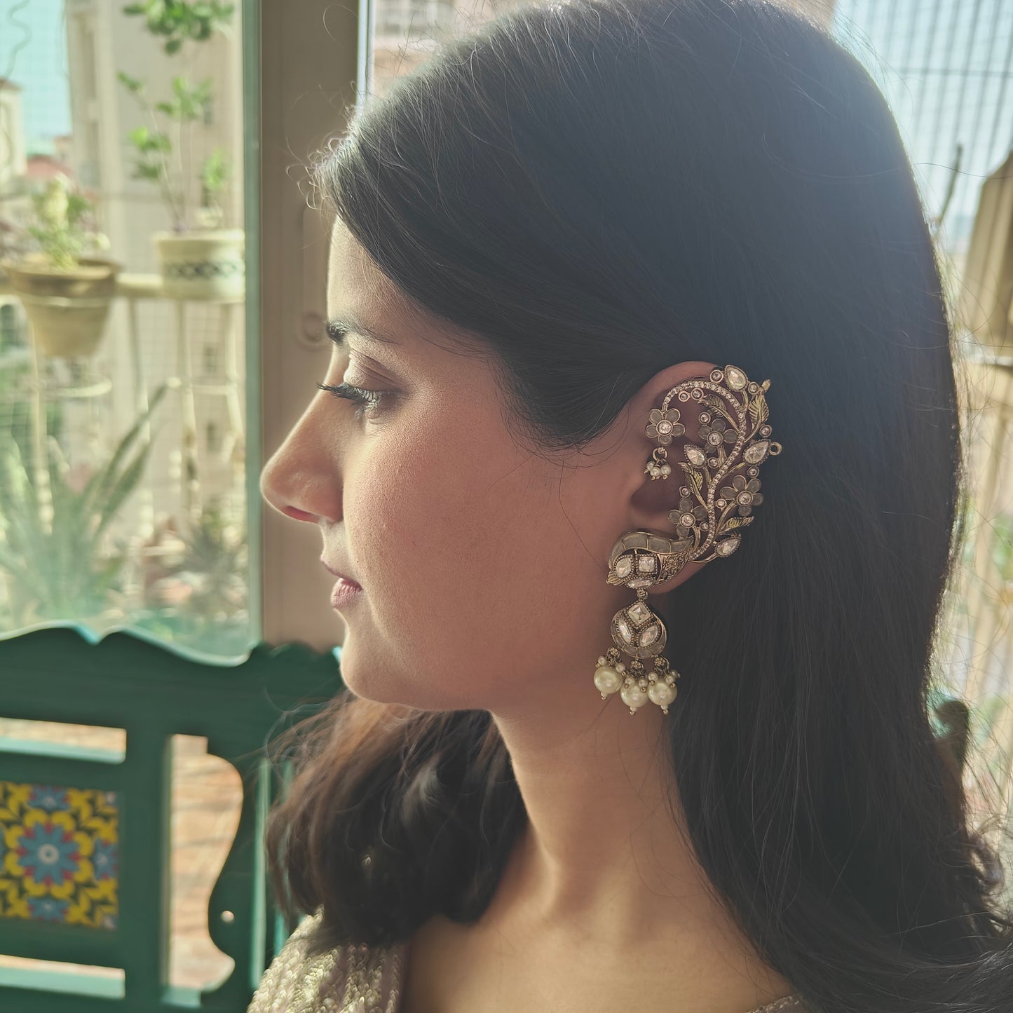Purnima earcuffs(earrings) with moissanite and stones