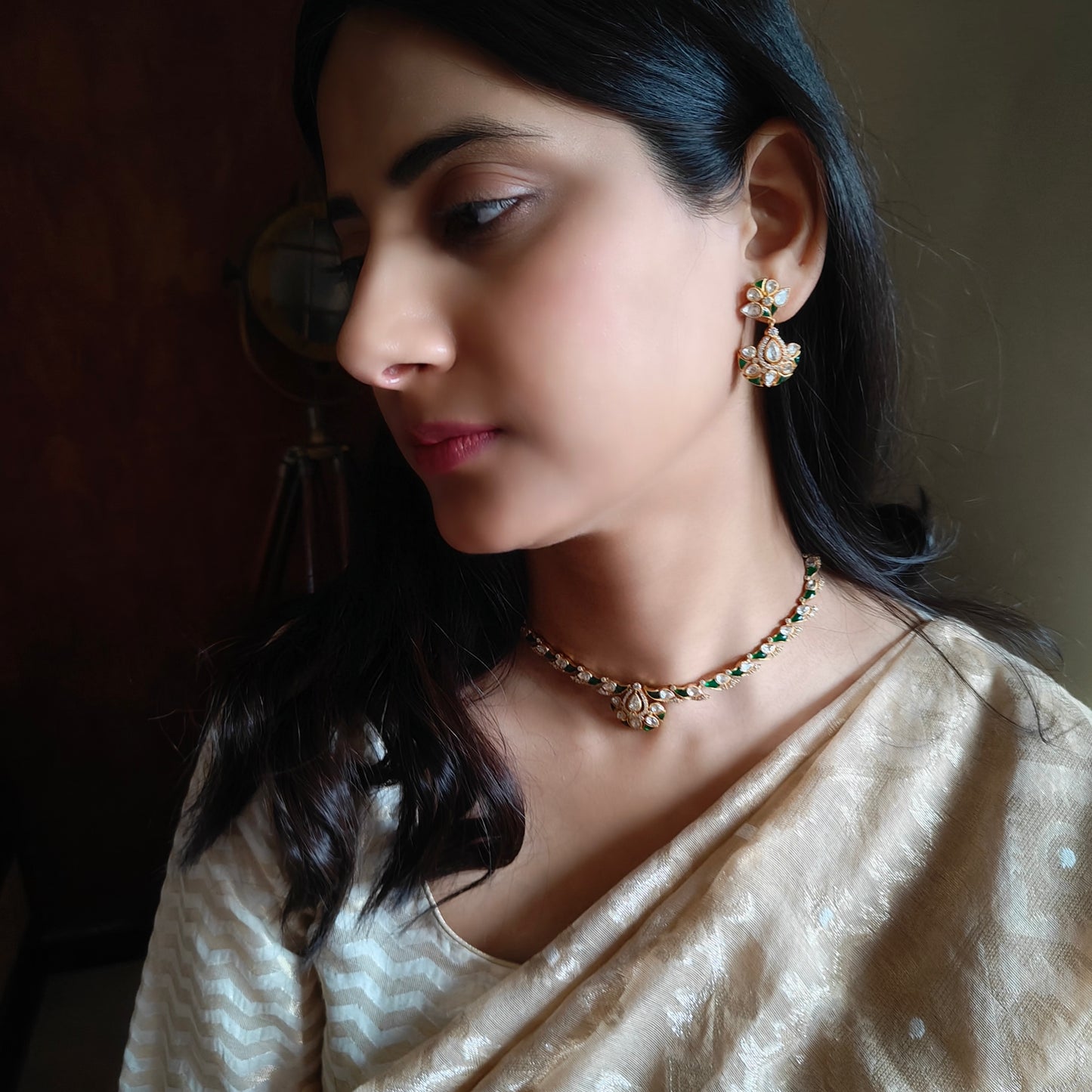 Ruchika set with moissanite and kemp stones