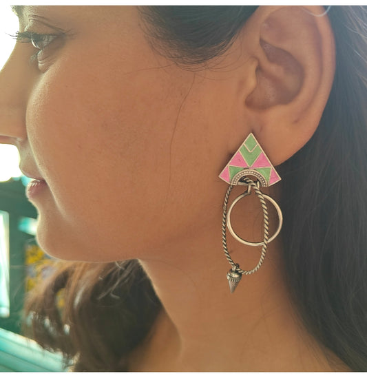 Eclectic earrings with enamel  work