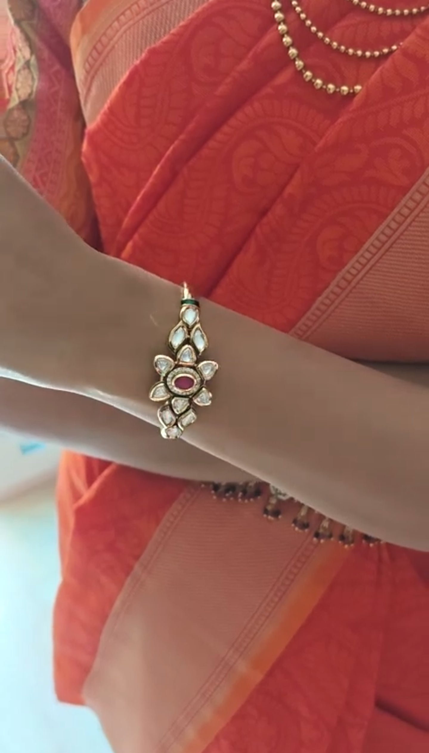 Gold kara with kundan flower and stone(1pc)