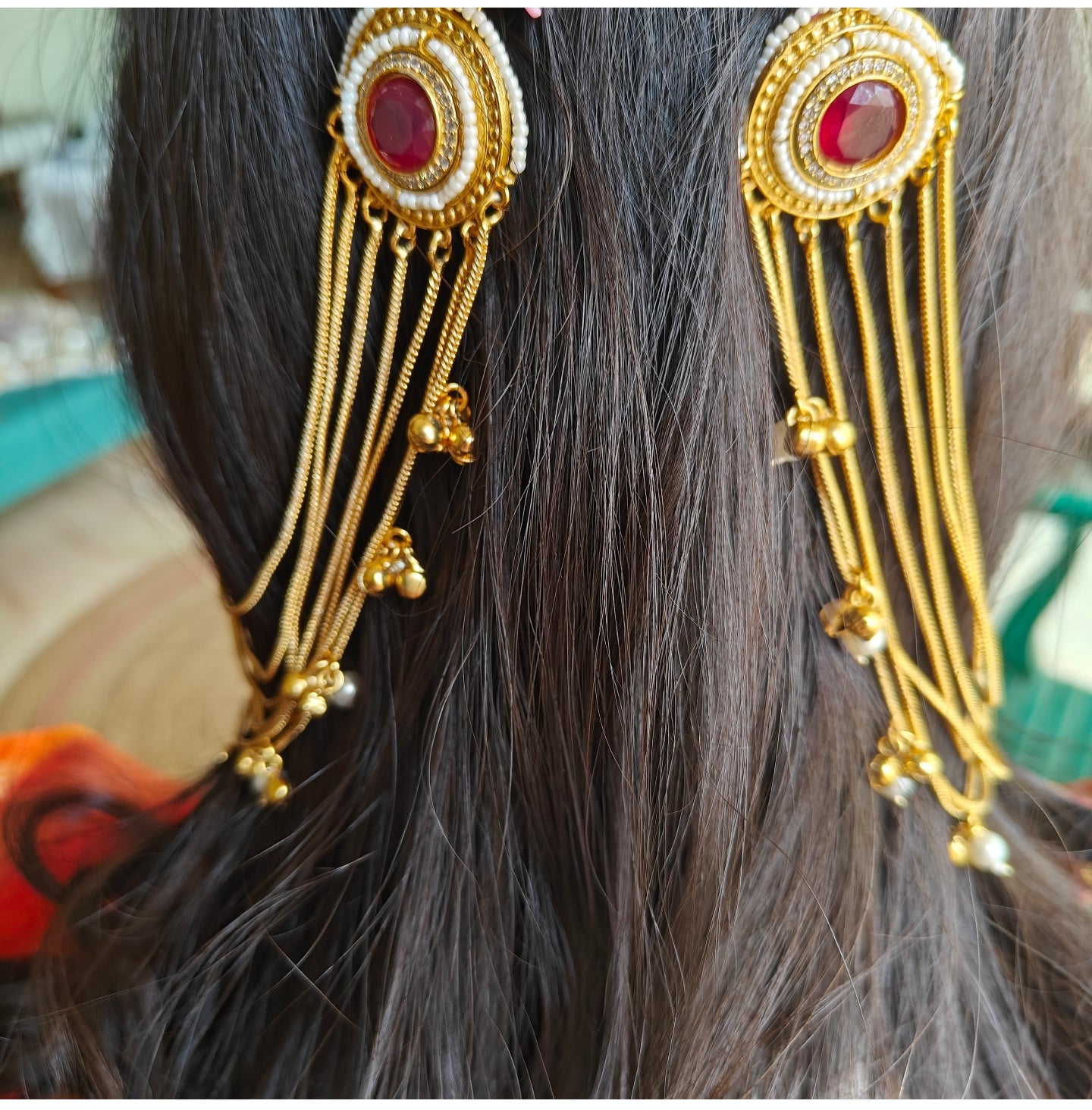 Earrings with earchains and studs on both sides