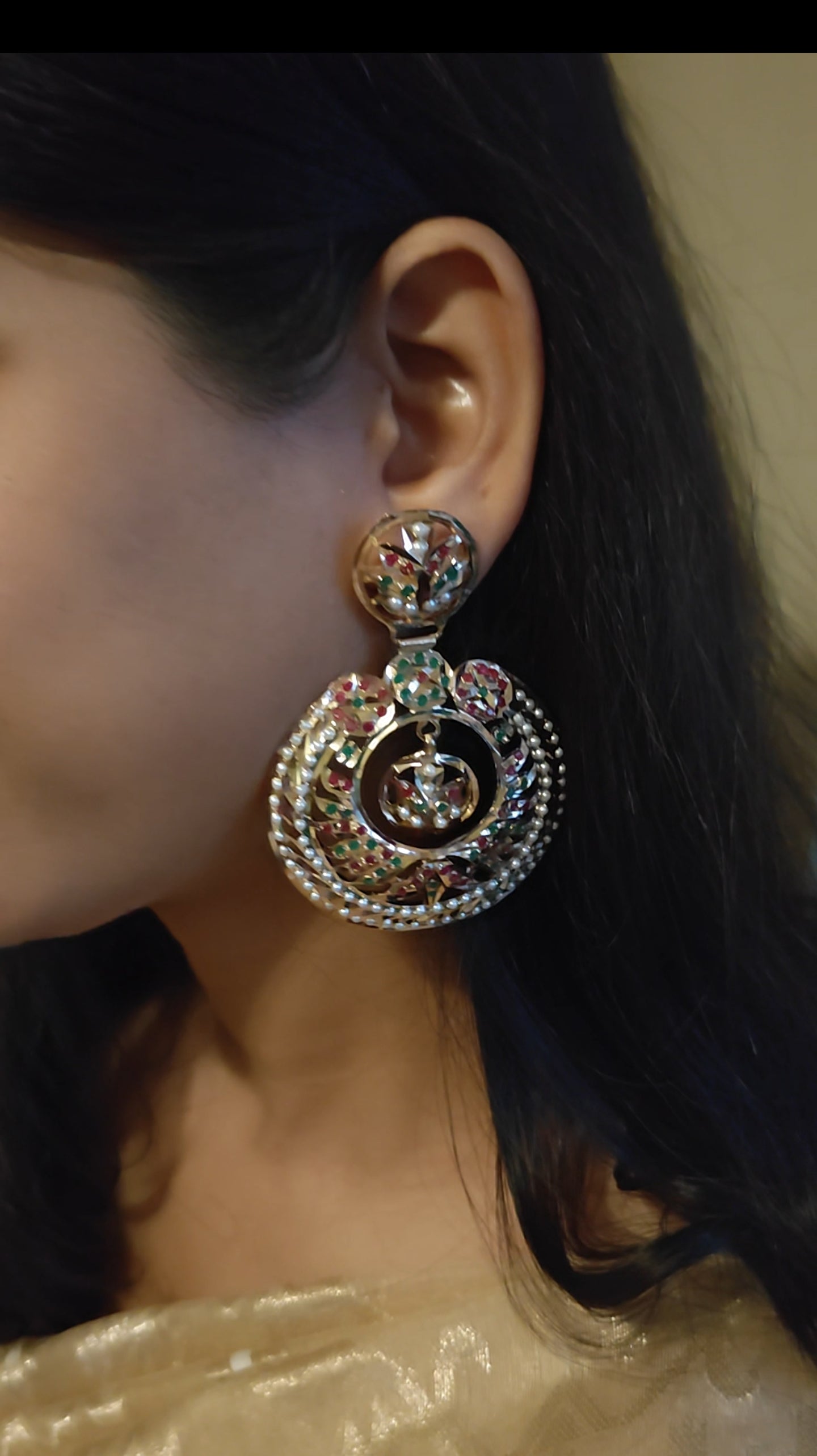 Jadau chandbali's(earrings) with navratan stones
