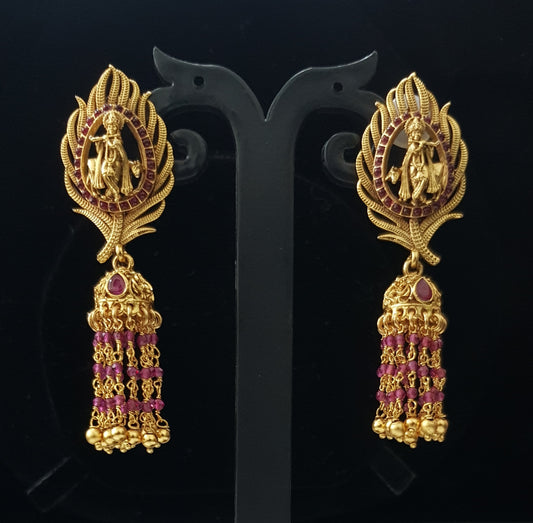 Temple jewelry Krishan Ji long earrings (Jhumka)