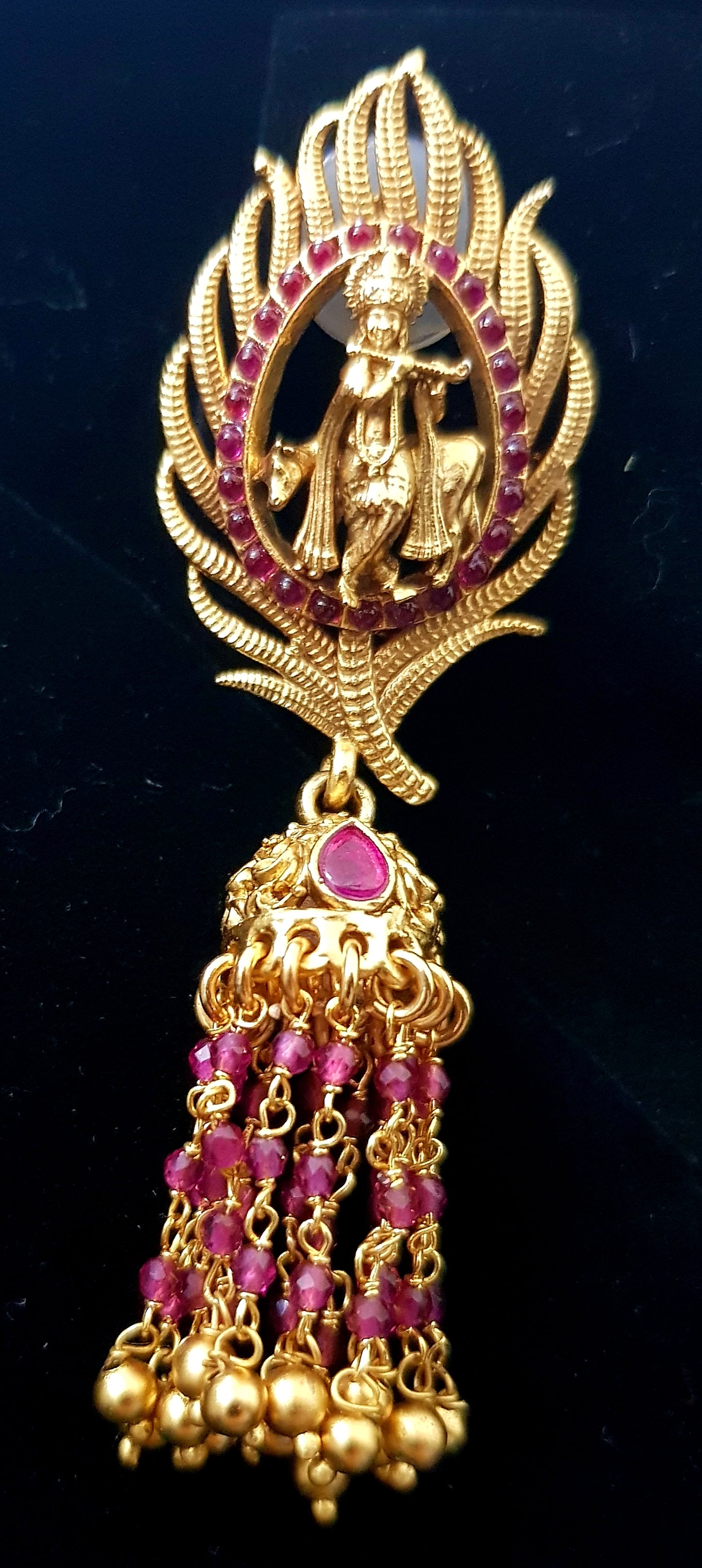 Temple jewelry Krishan Ji long earrings (Jhumka)