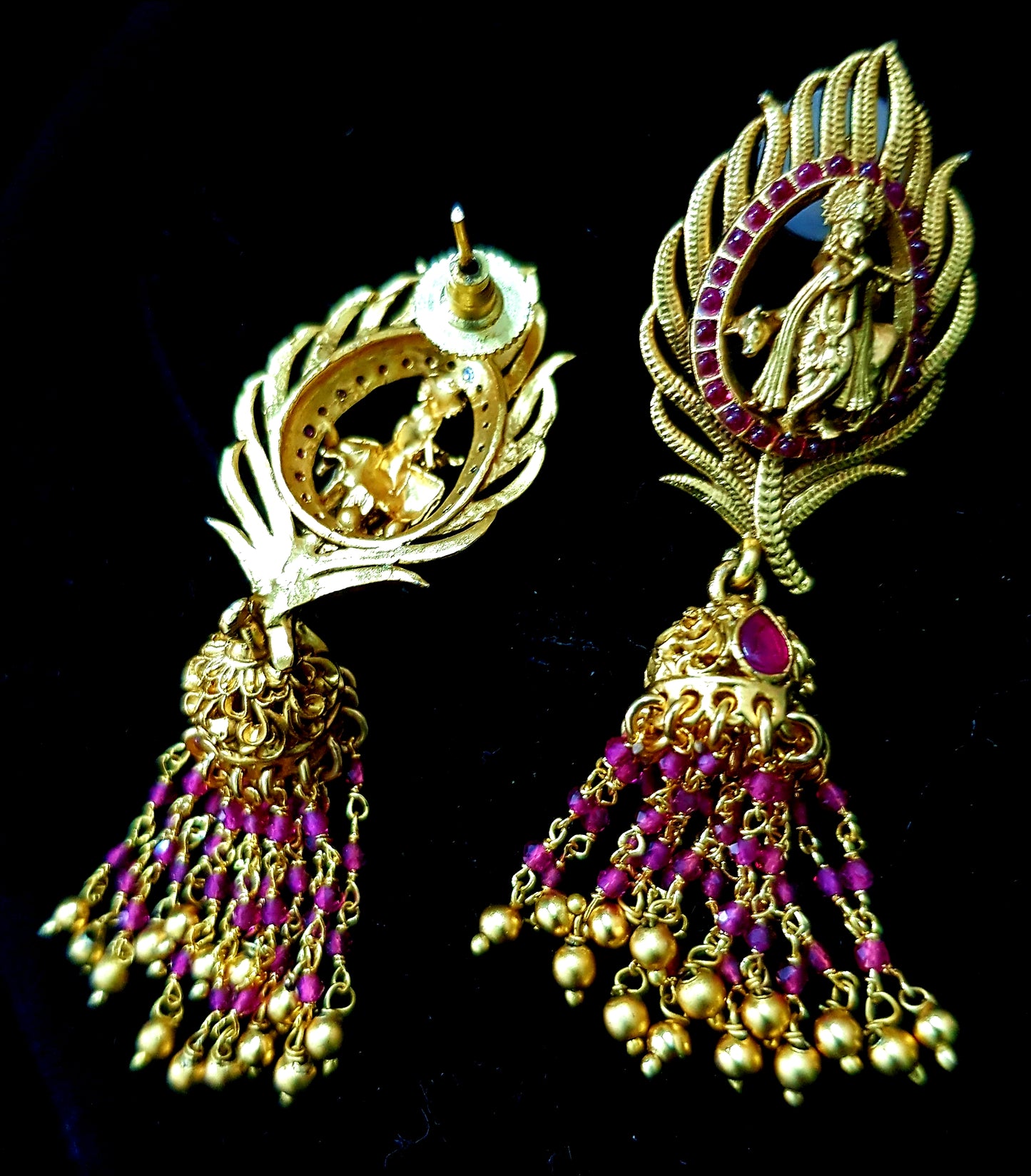 Temple jewelry Krishan Ji long earrings (Jhumka)