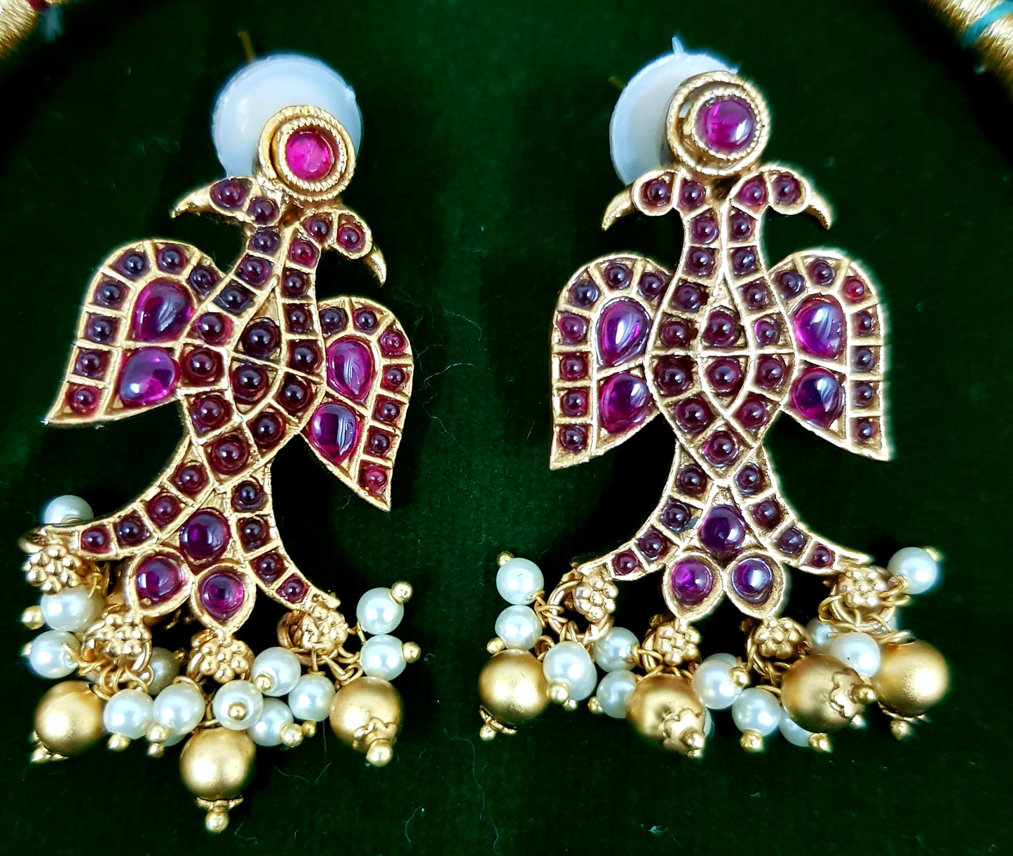 Paachi kundan peacock design red-navratan kemp stones reversible set