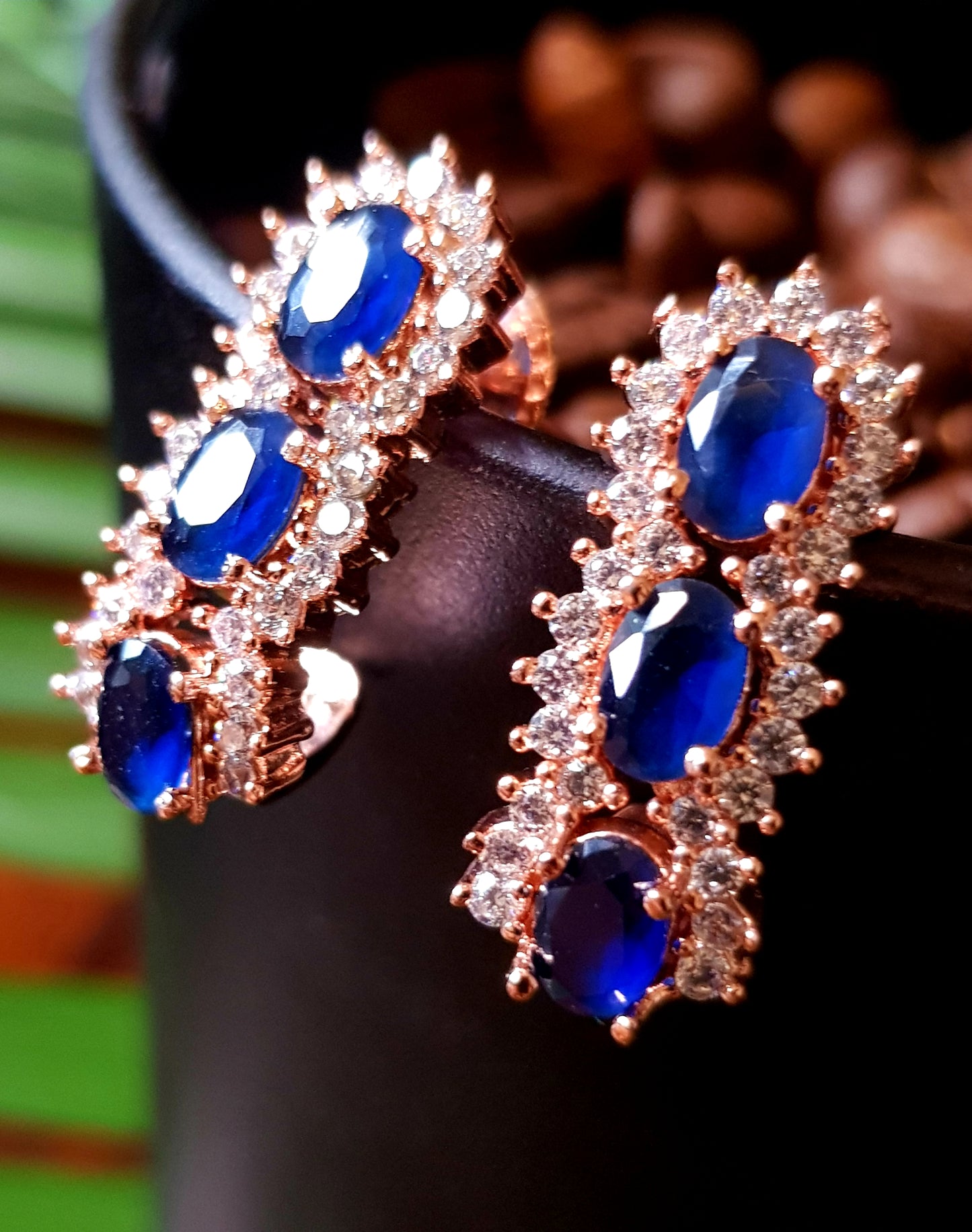 Triple stone earrings (earrings) CZ inlay and many color options