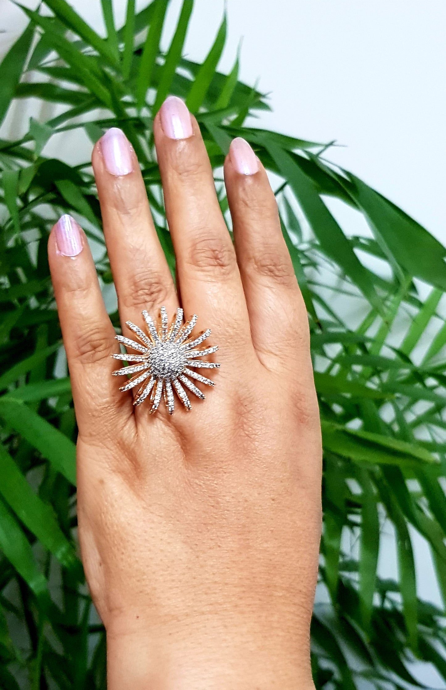 Gerbera flower motif gold/Silver finish ring, CZ detailing