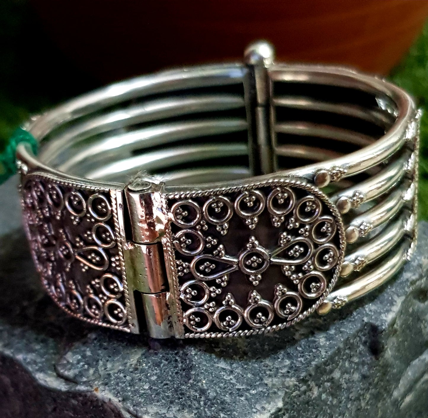 Silver Bangle-broad, concentric circles stacked on top of each other design 1pc - free size