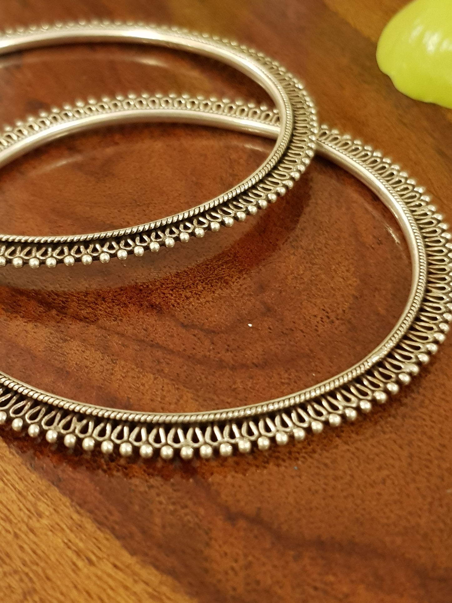 Bangle/Kara in silver with jalli design (2 pcs) size - 2.6