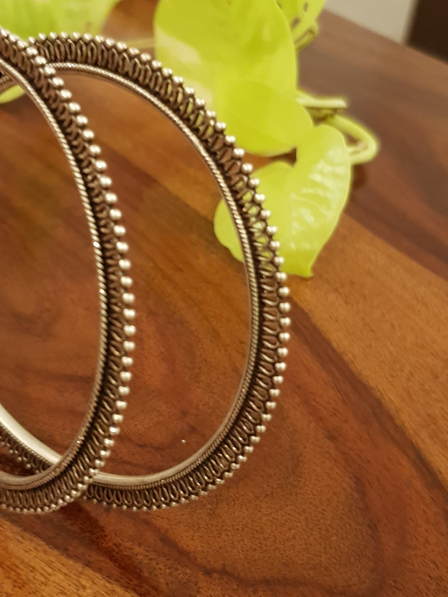 Bangle/Kara in silver with jalli design (2 pcs) size - 2.6