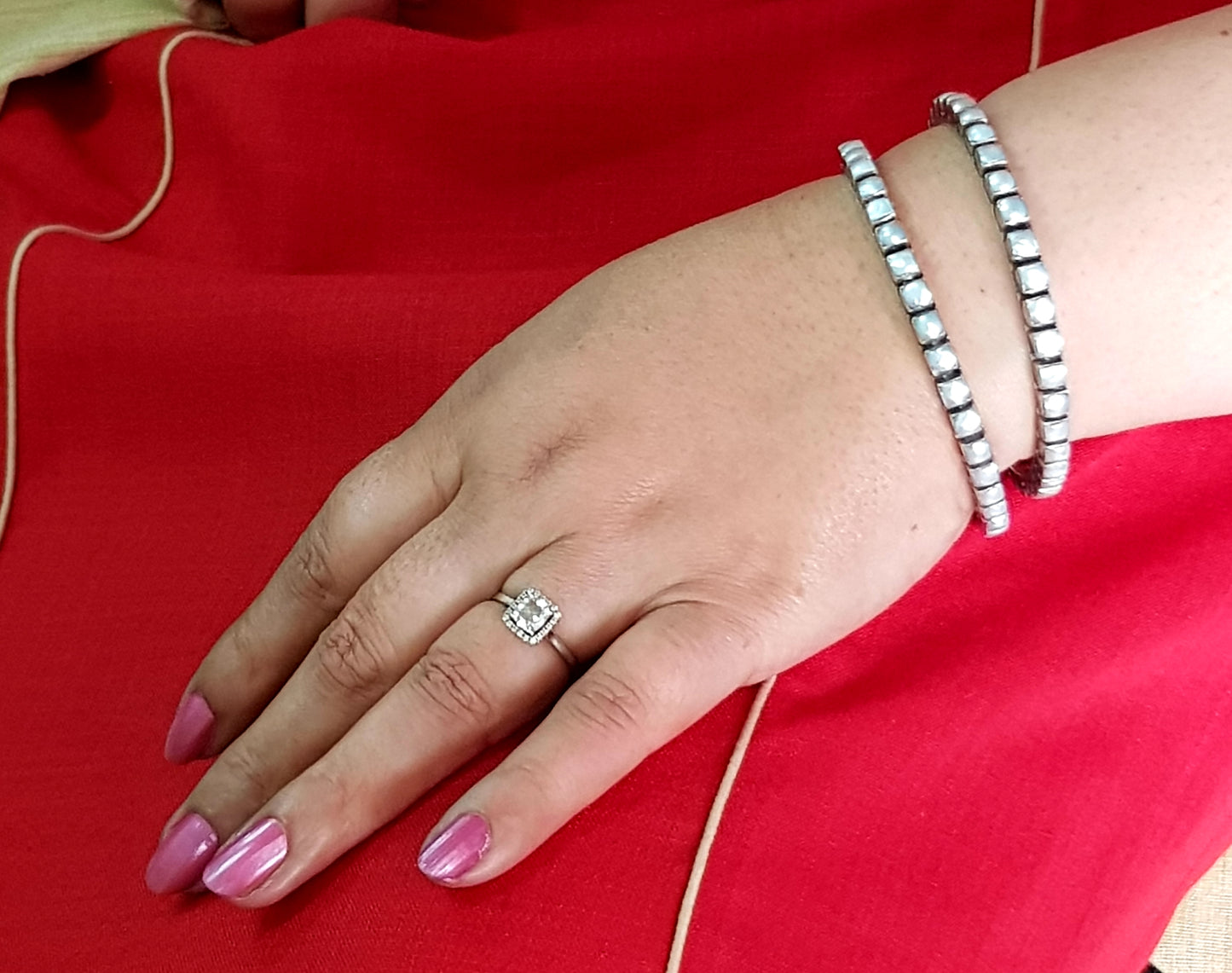 Bangles/Kara's in silver with pearls mount in square shape (2 pcs),size - 2.8