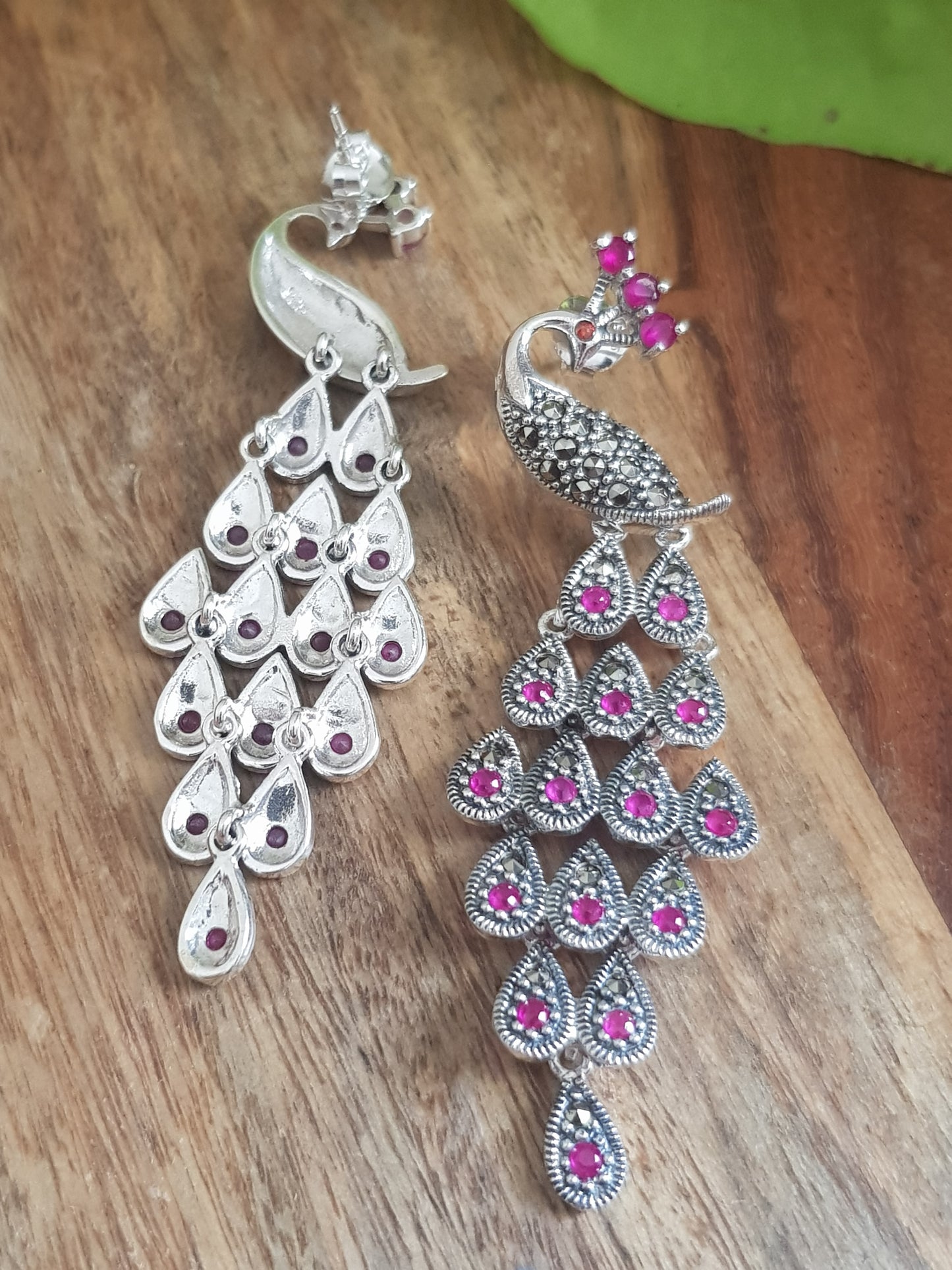 Silver peacock dangler earrings (earrings) with stones