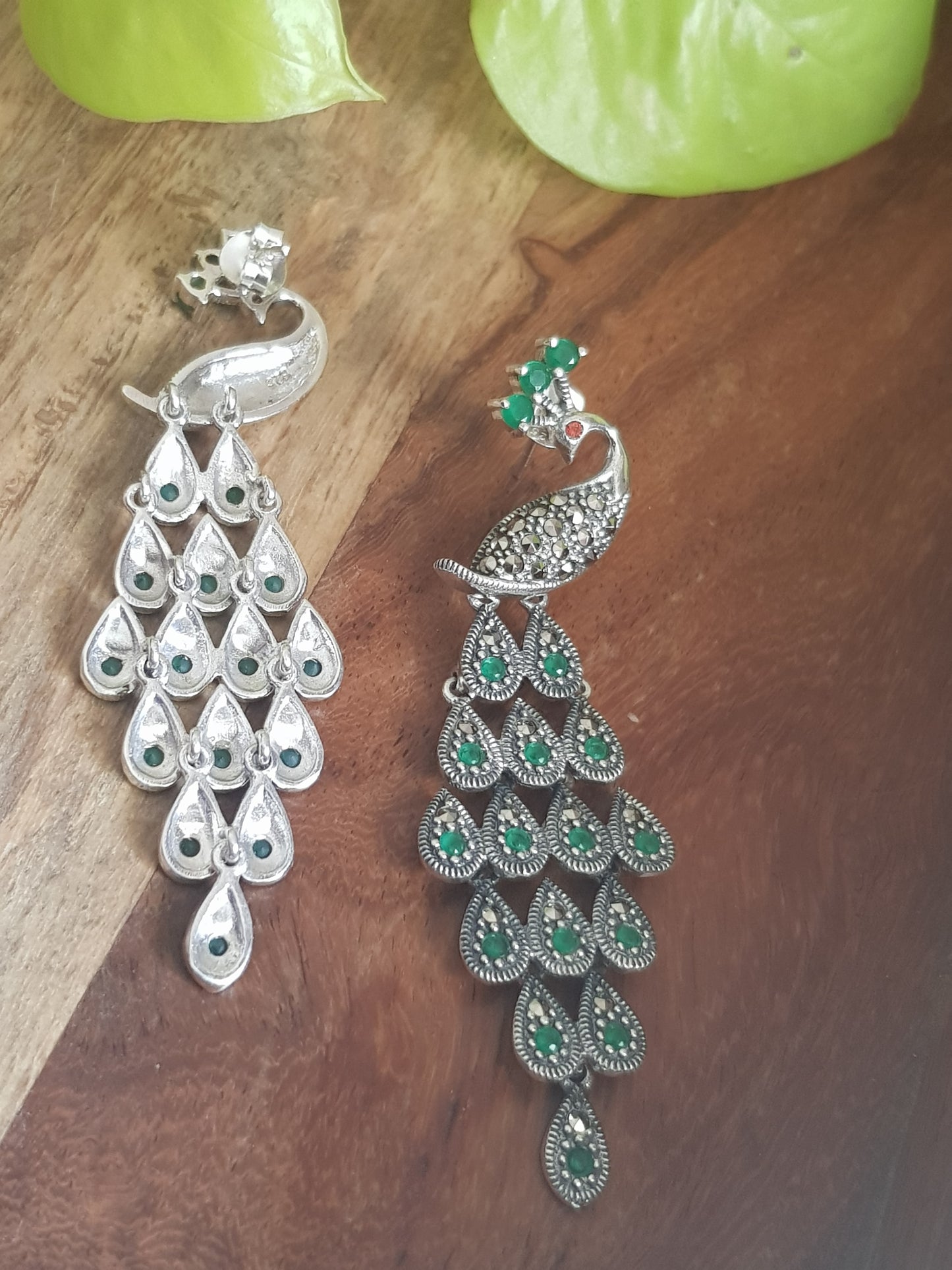 Silver peacock dangler earrings (earrings) with stones