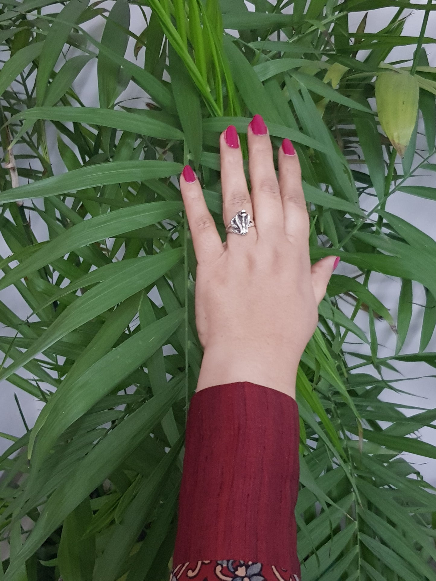 Silver ring, sitting cobra design