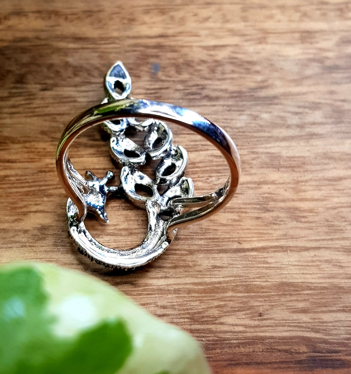 Silver ring, peacock design with marcasite detailing