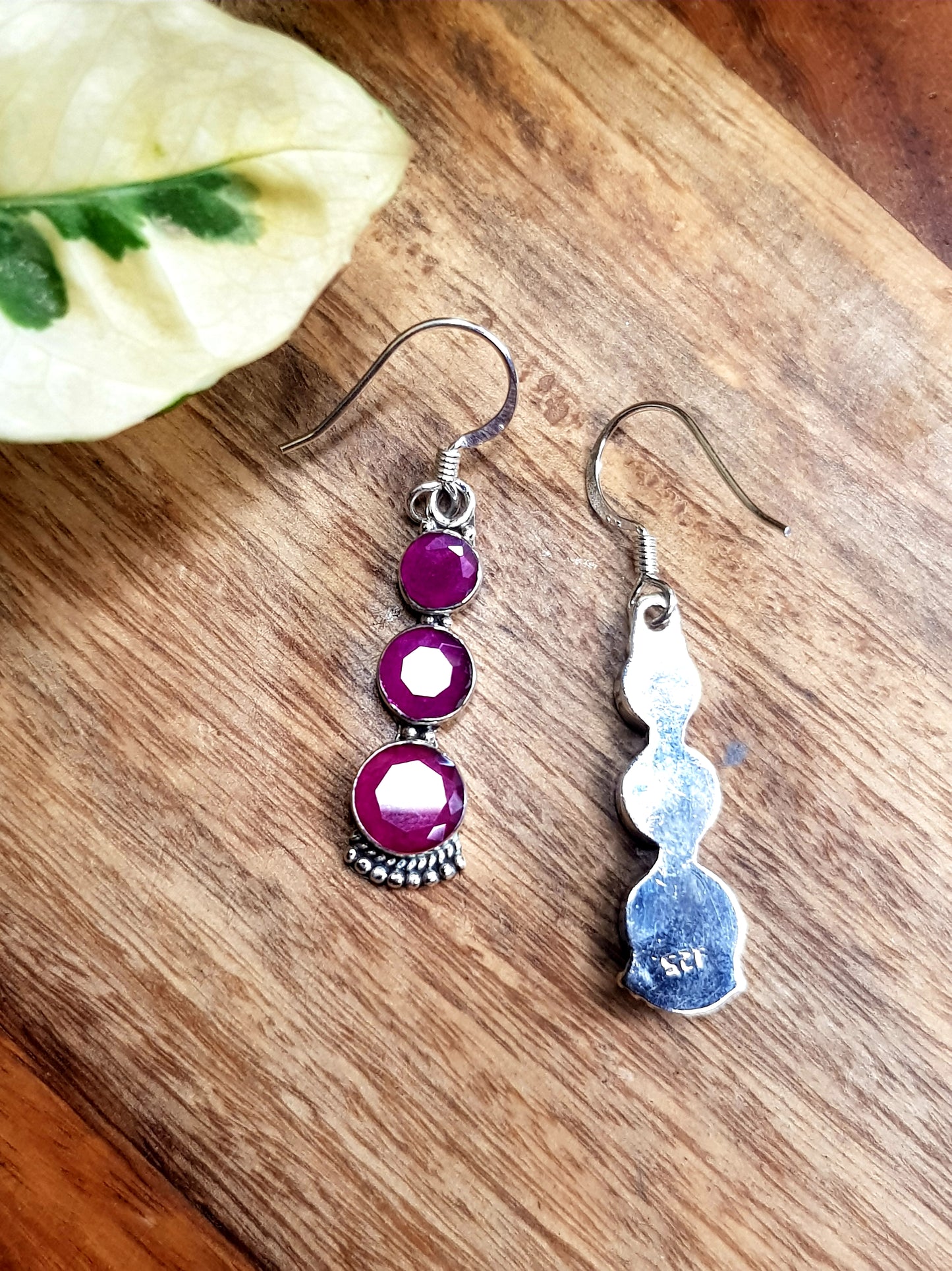 Silver earrings, ruby/pearl/turquoise hanging