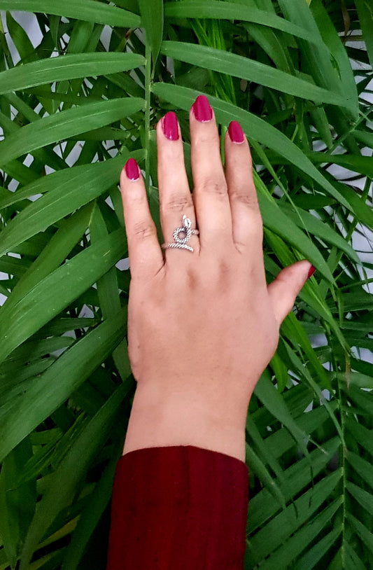 Silver ring, coiled snake design