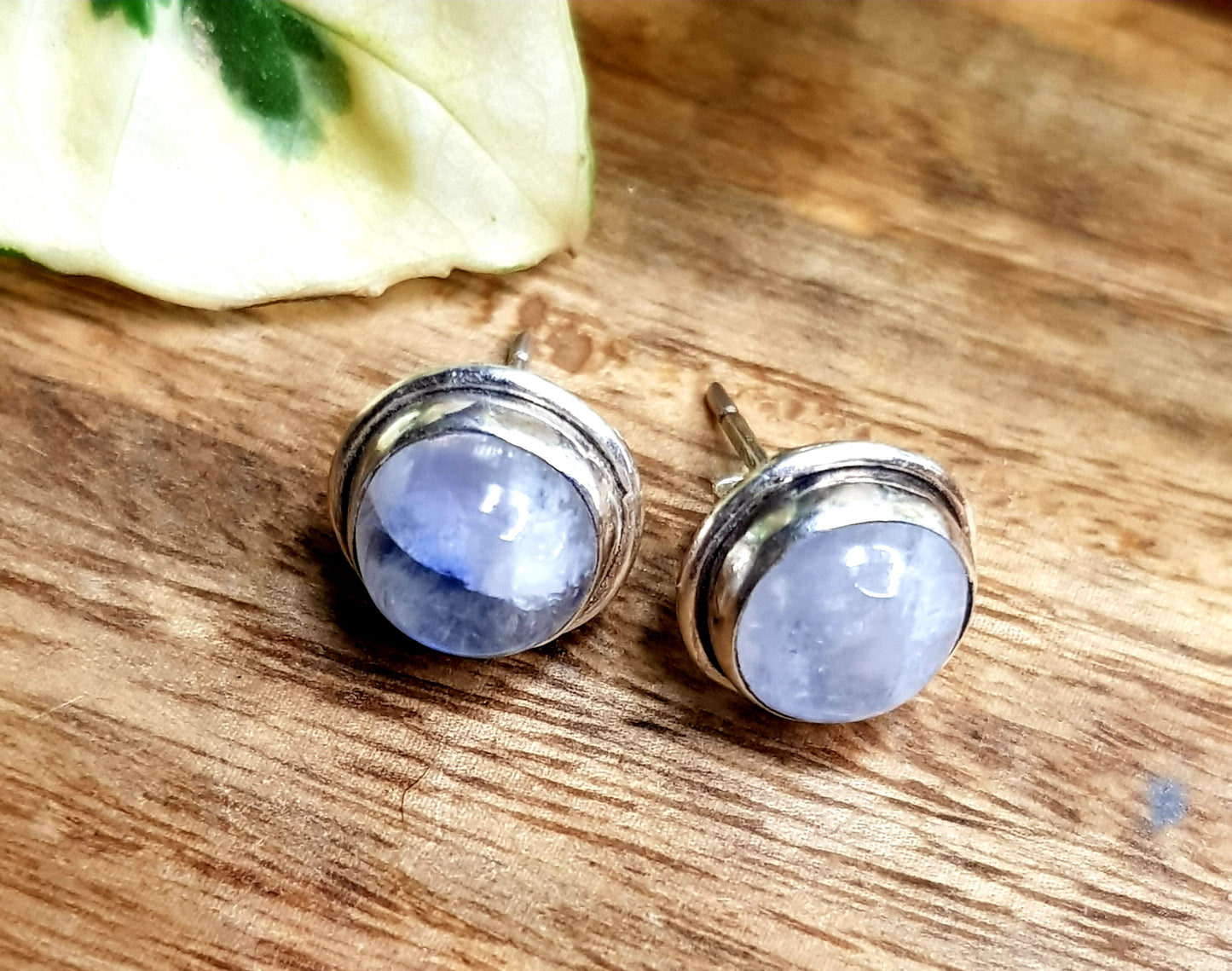 Silver studs (earrings) with pearl/turquoise/moonstone/ruby/dark grey stone center