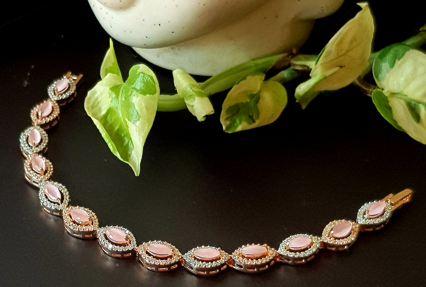 Rose gold finish bracelet with marquise stones