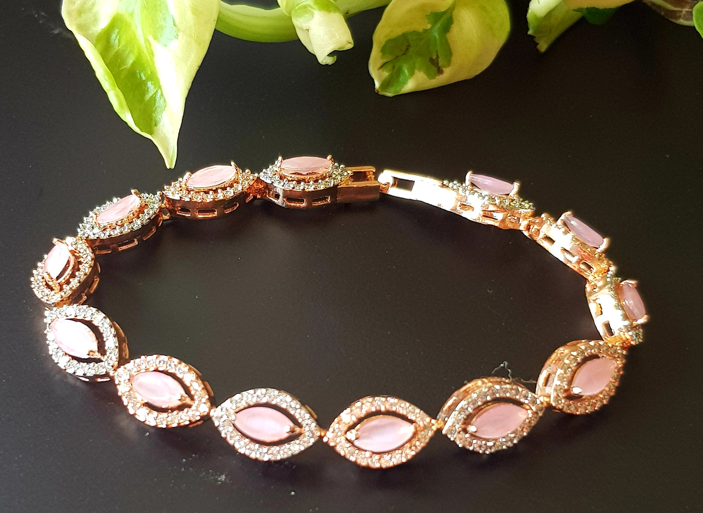 Rose gold finish bracelet with marquise stones