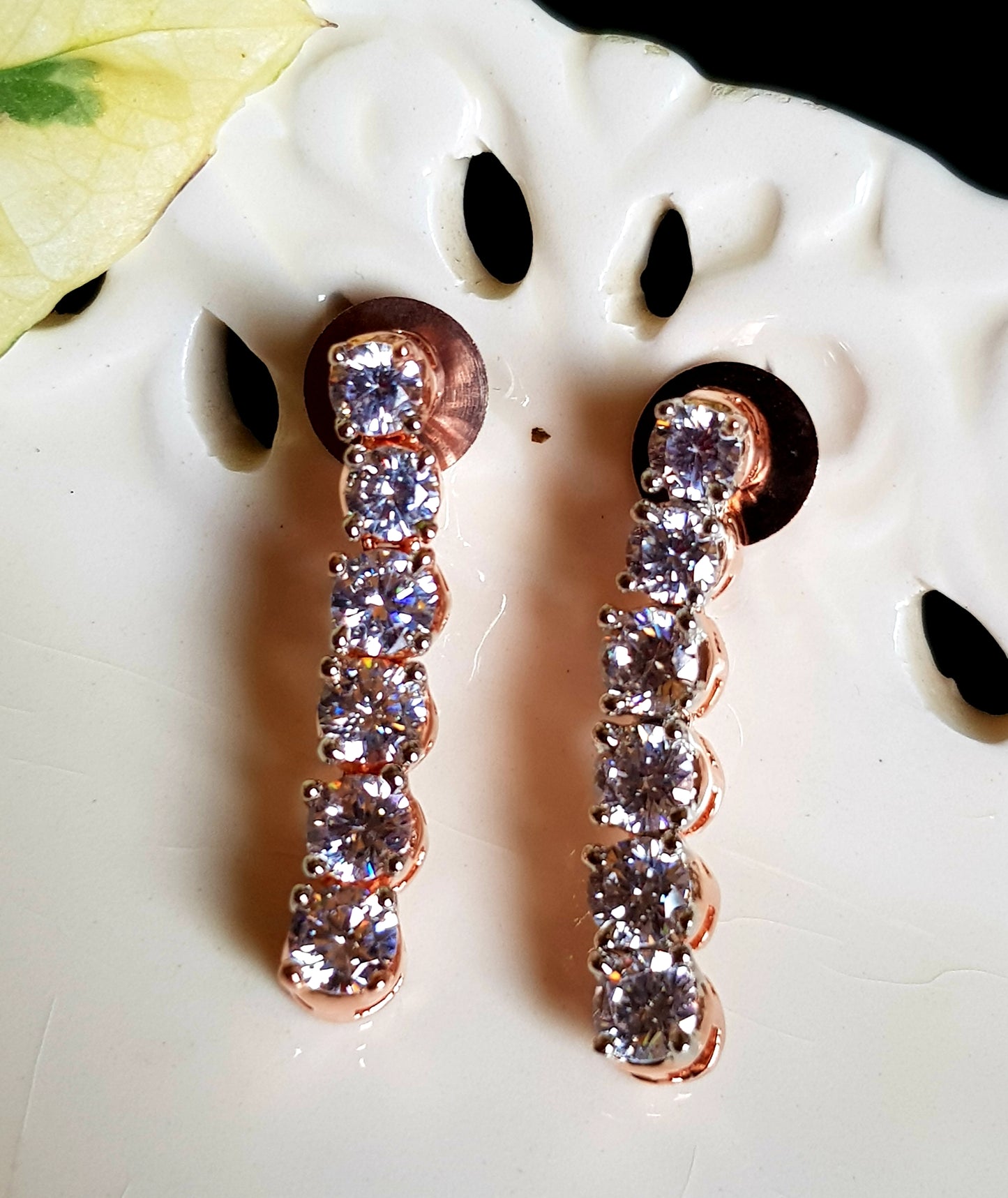 Platinum/gold/rose gold finish set, single CZ strand , matching earrings