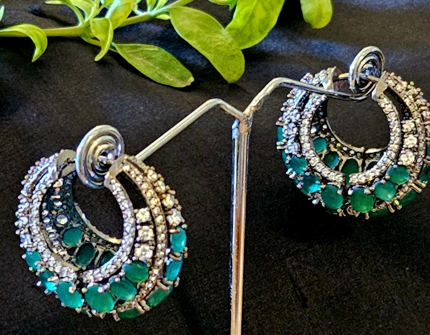 Stone studded hoop earrings