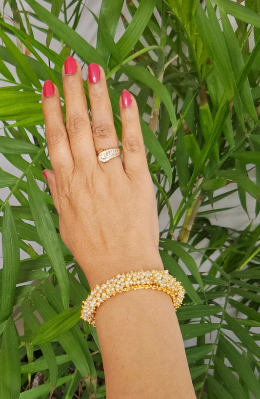 Gold finish kara (bangles) with pearl bead clusters (2 pcs) Size-2.4,2.6,2.8 available