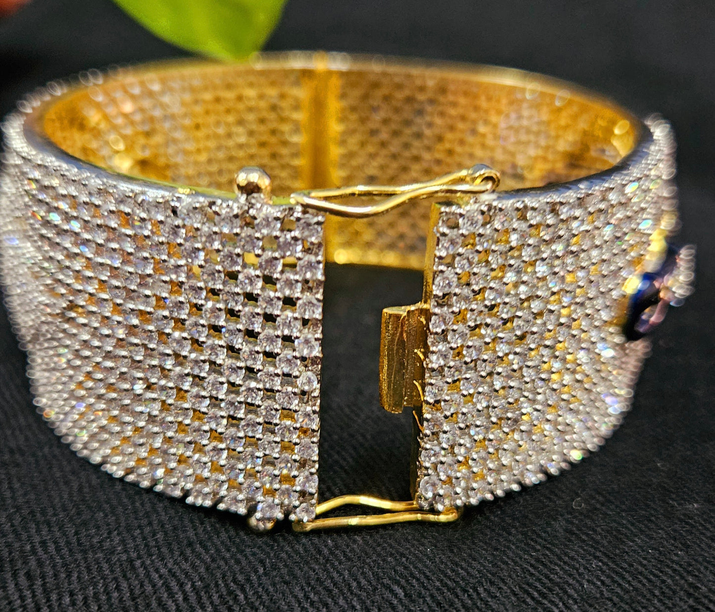 Gold finish kara (bangle) with CZ and peacock design in meenakari (1 pc)