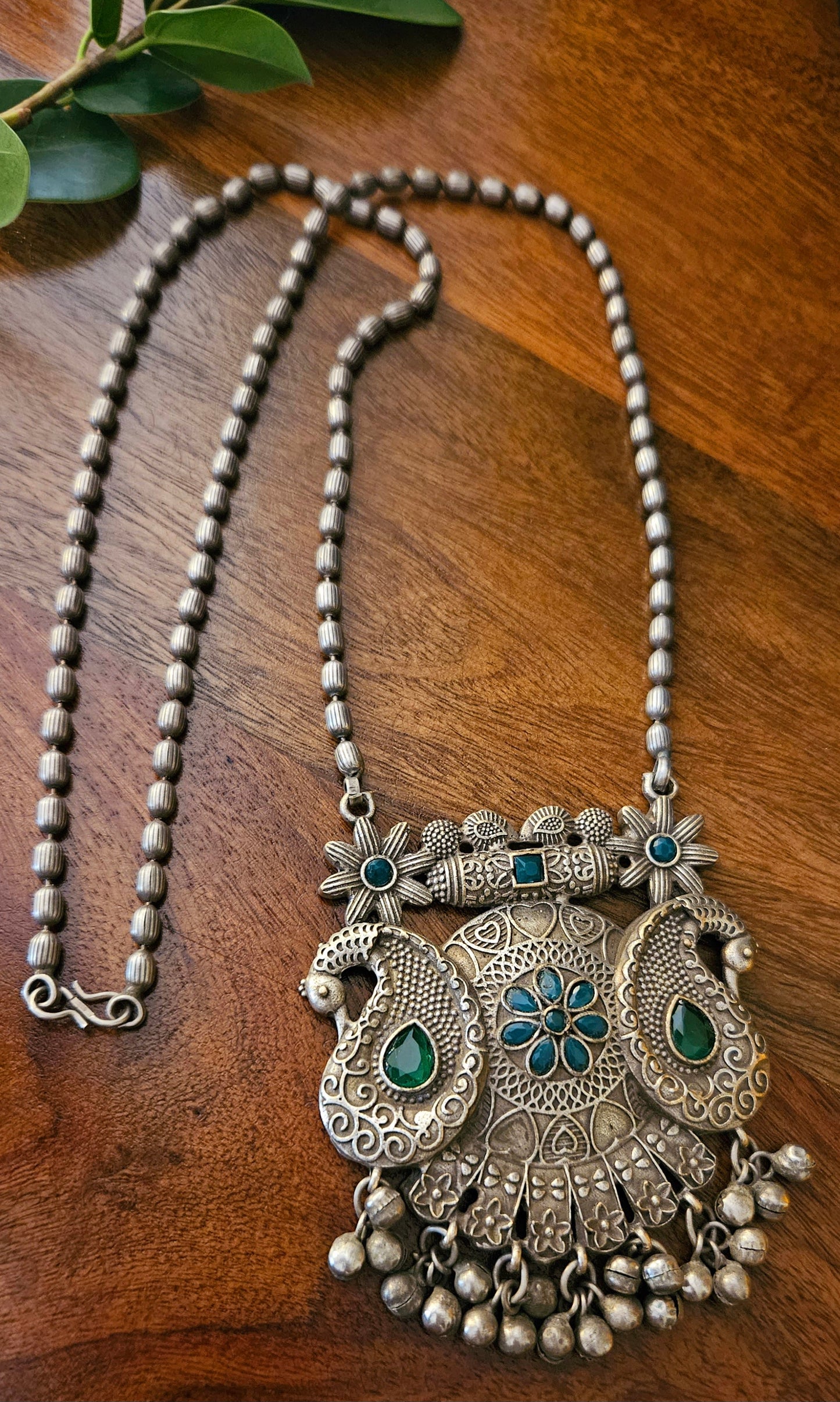 Silver finish long necklace with big pendant