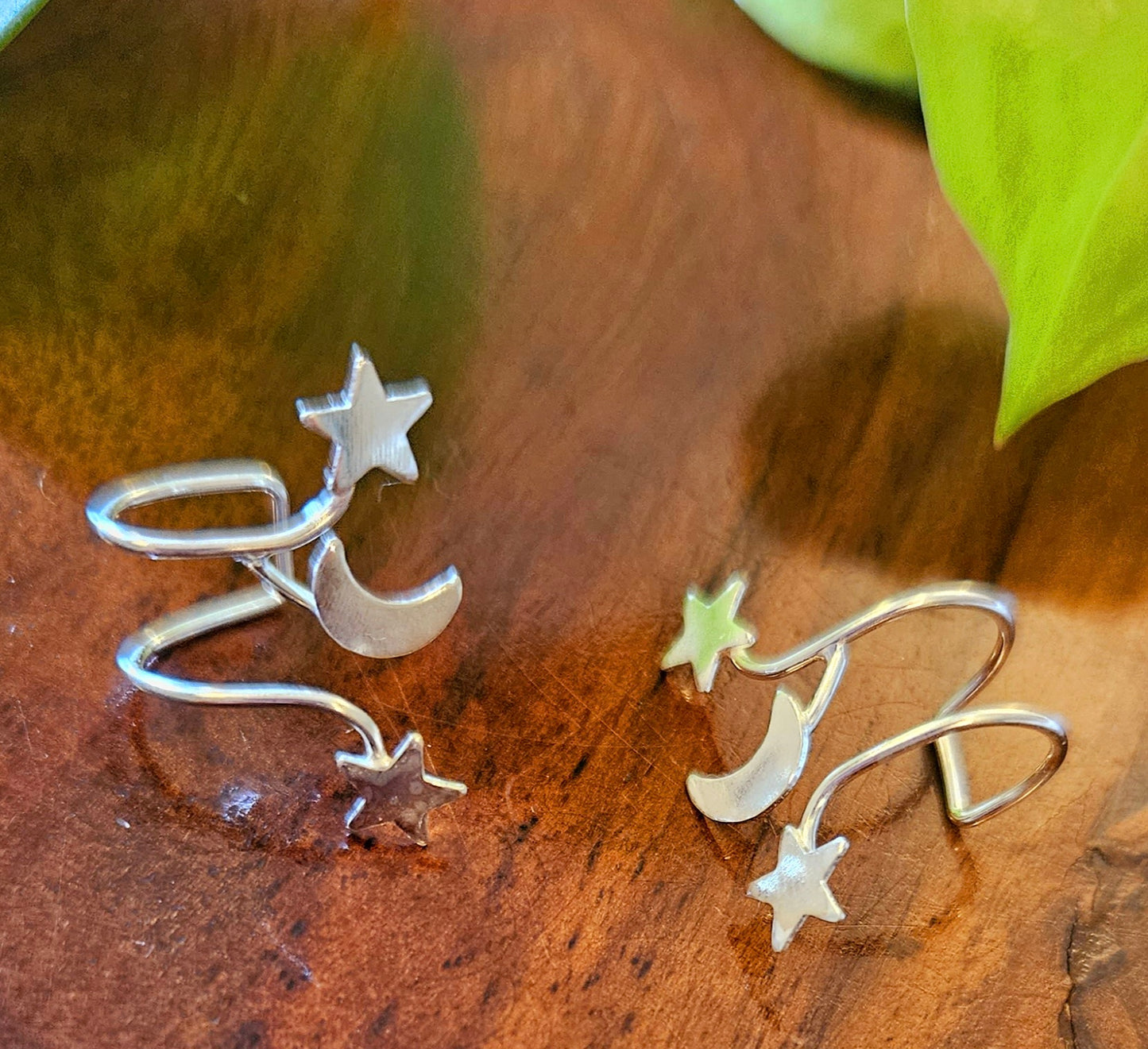 Silver star-moon ear cuffs (earrings)