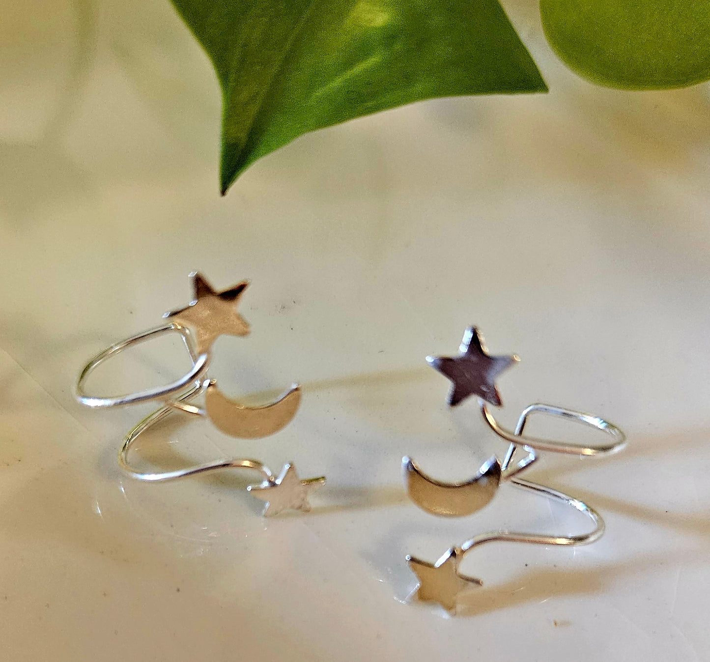 Silver star-moon ear cuffs (earrings)