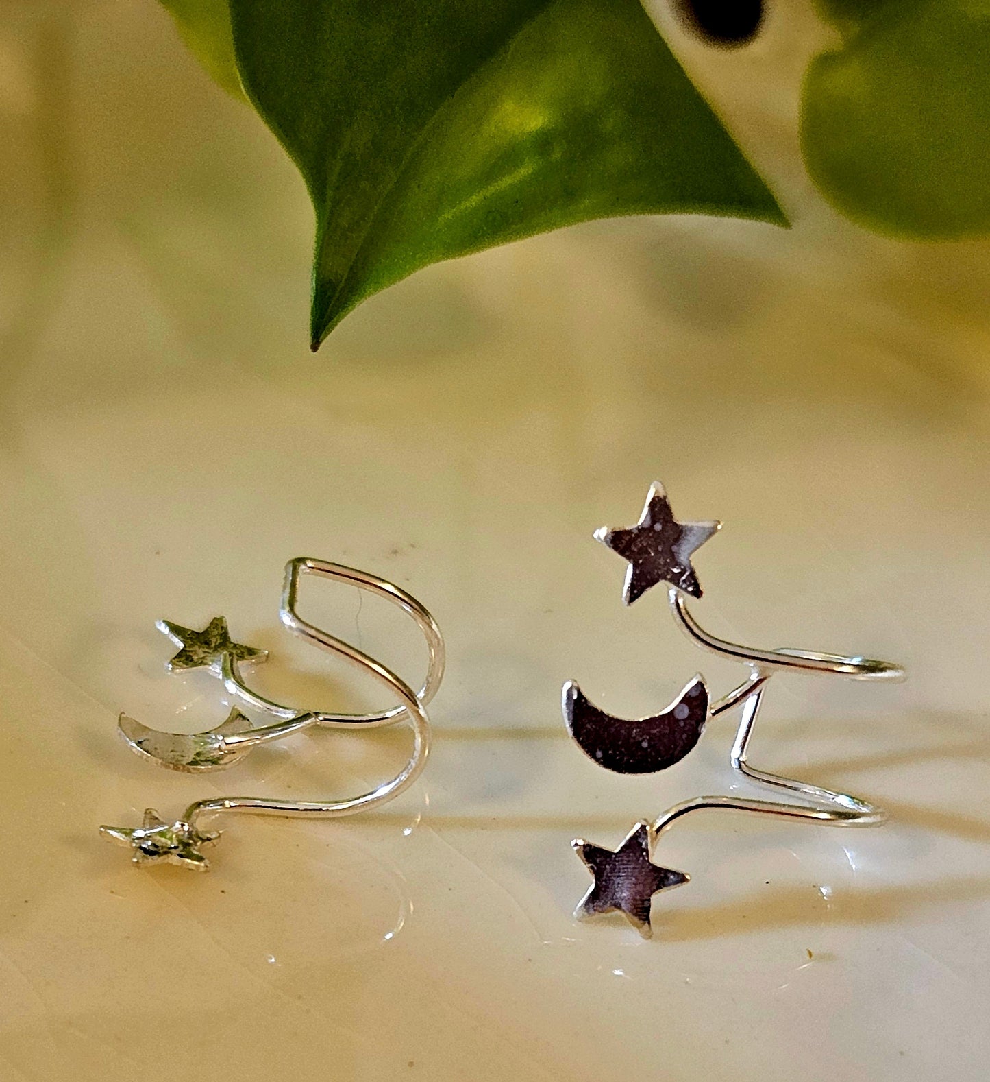 Silver star-moon ear cuffs (earrings)