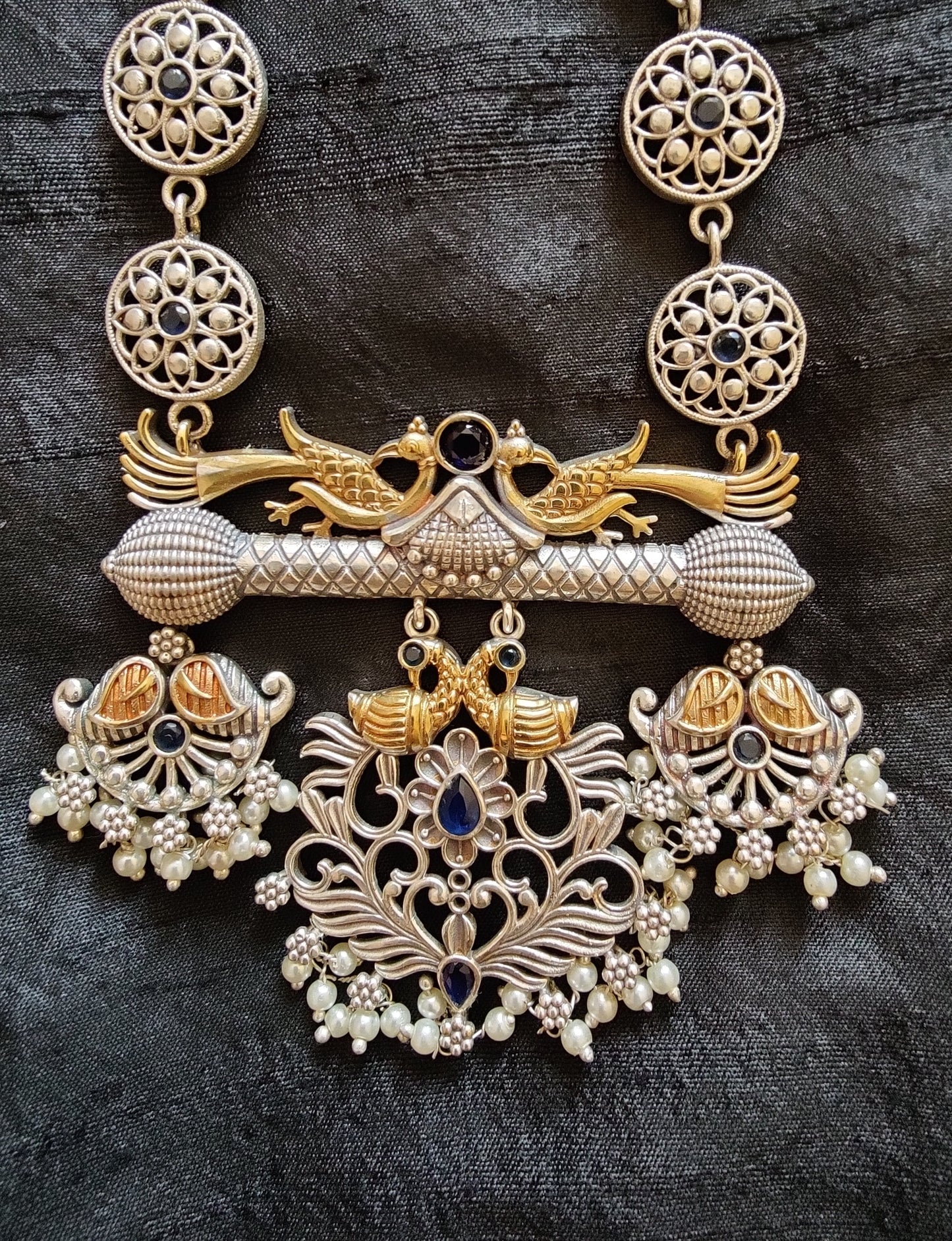 Dual tone peacock motif set with long necklace