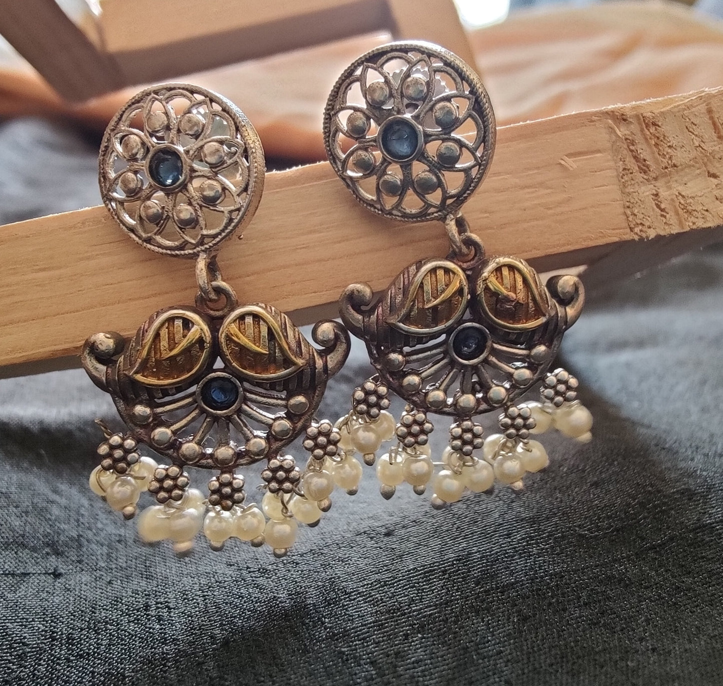 Dual tone peacock motif set with long necklace