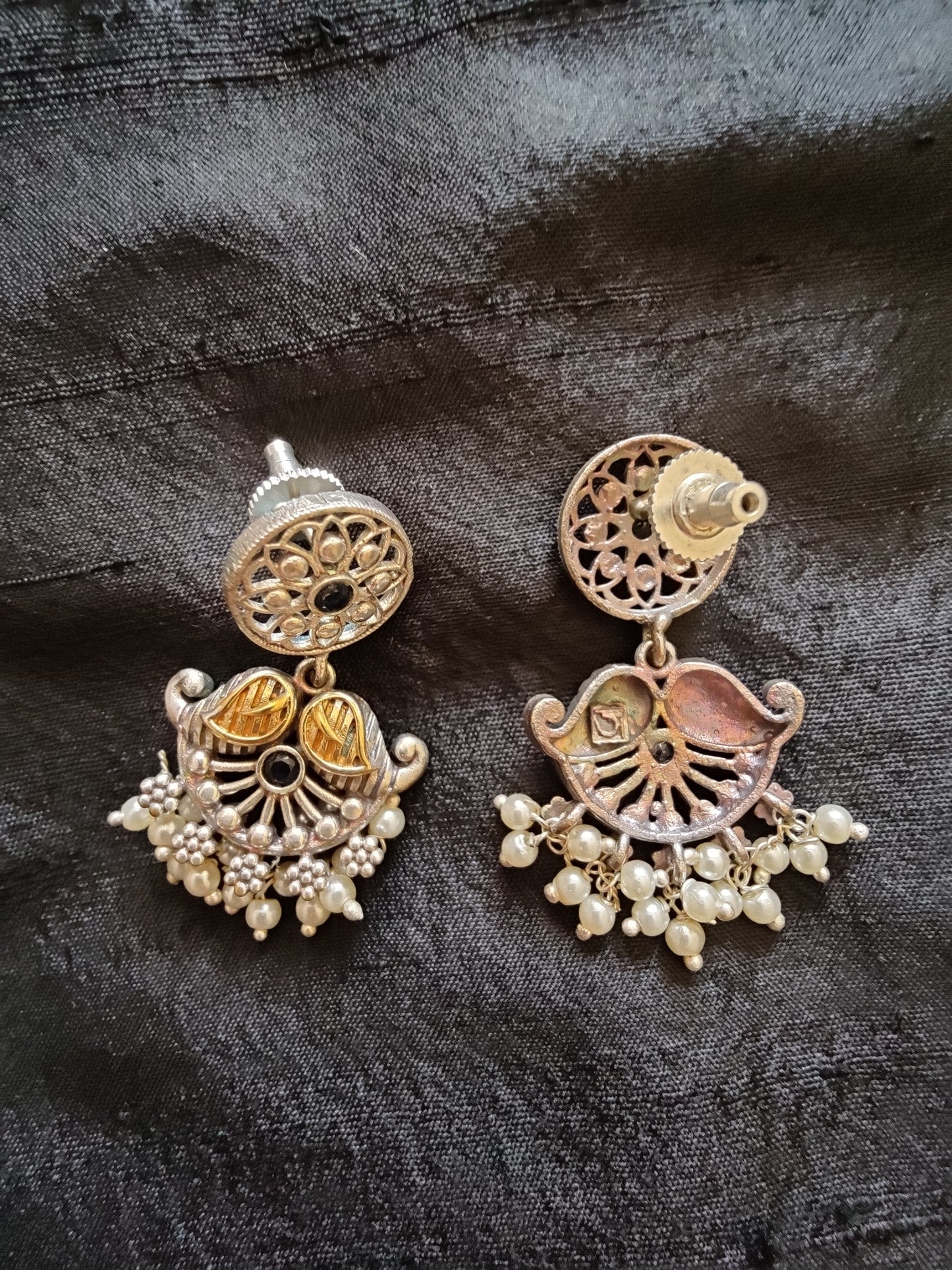 Dual tone peacock motif set with long necklace