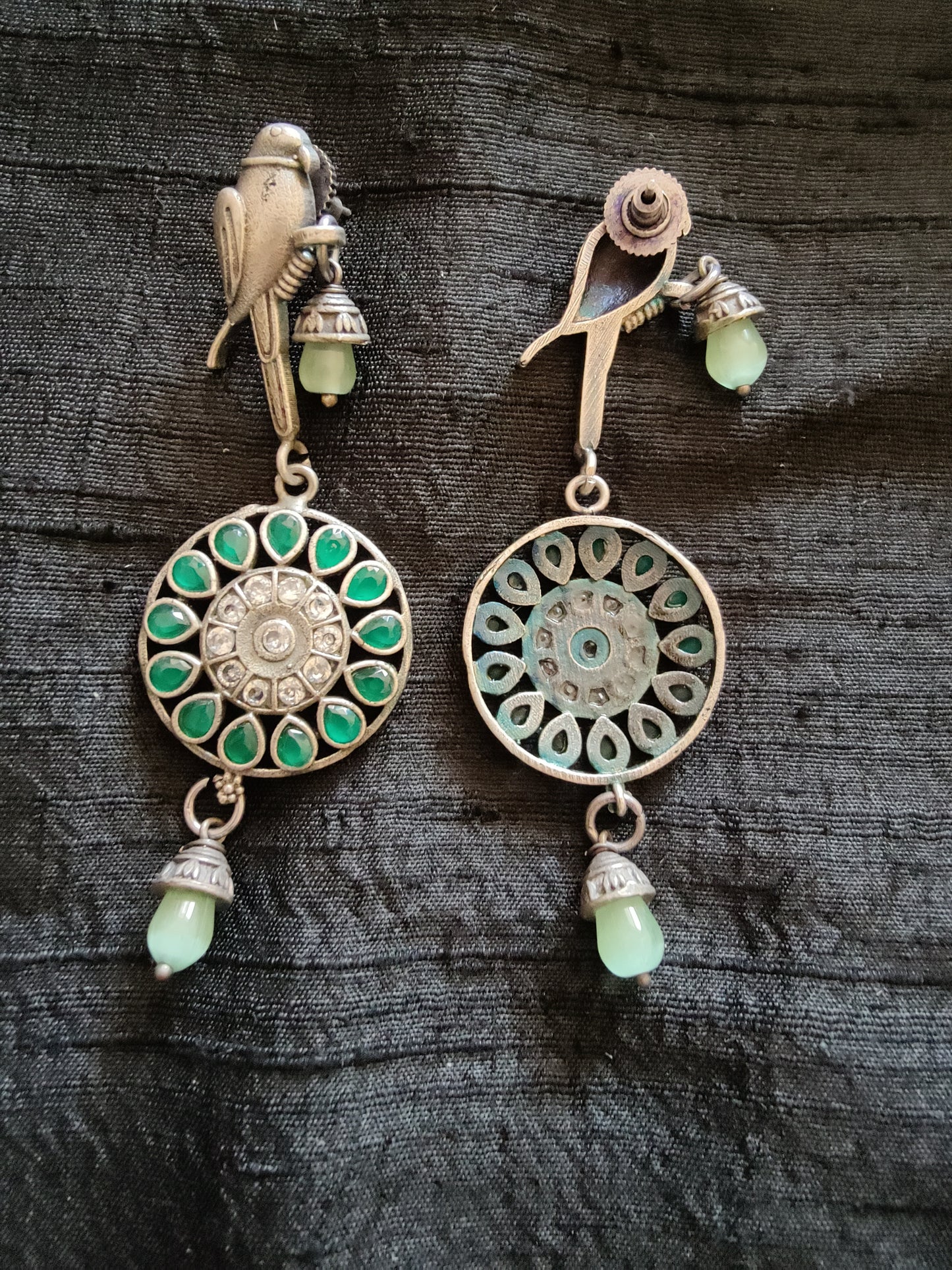 Parrot motif choker necklace and dangling earrings set