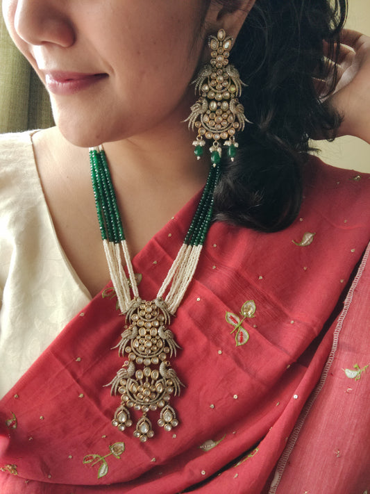 'Birds of a feather' antique finish necklace and earrings set